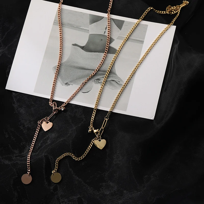 Long Tassel Heart And Round Drop Necklace