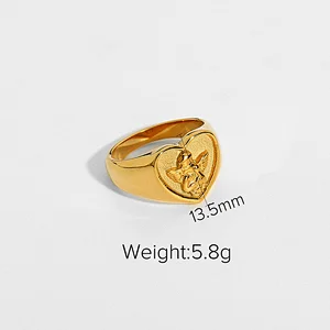 Vintage Steel Ring 18k Gold Plated Engraved Women's Ring
