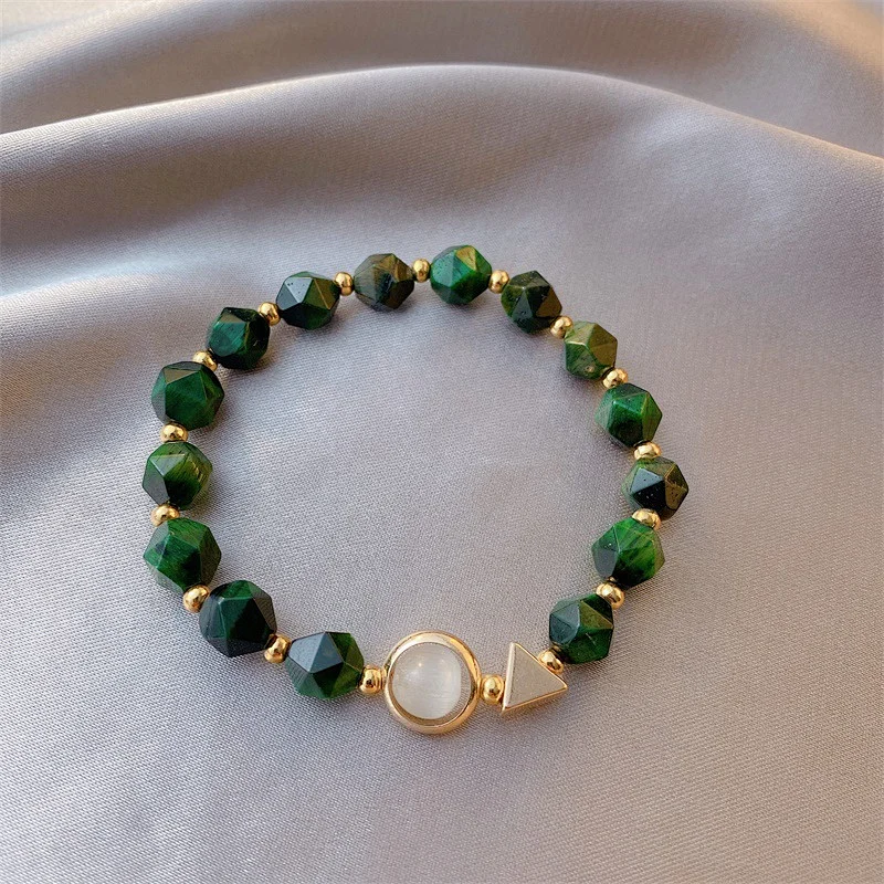 Simple Layered Chain Bracelet Green Natural Stone Bracelet
