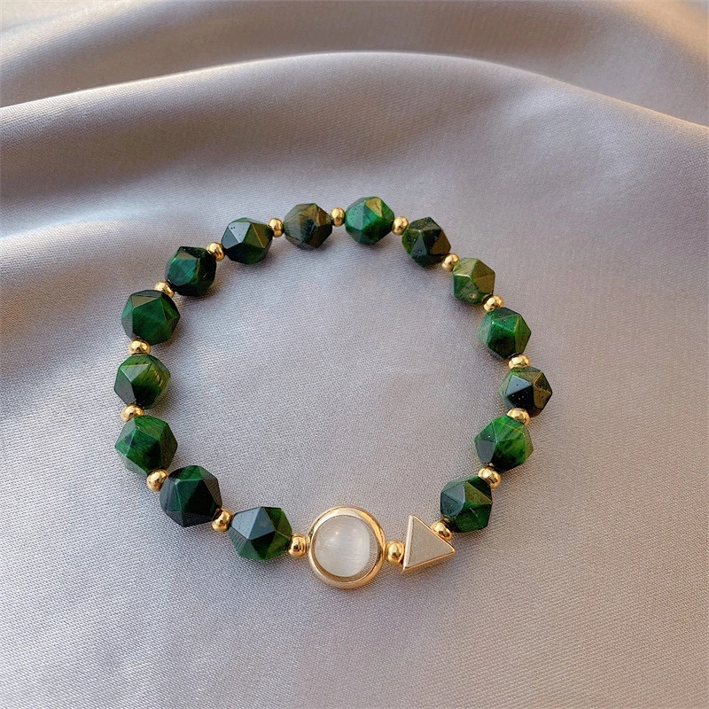 Simple Layered Chain Bracelet Green Natural Stone Bracelet