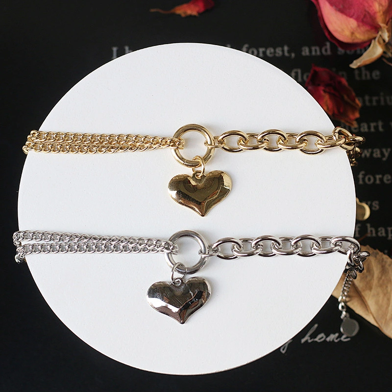 Heart Charm Thick Chain Bracelet Customize