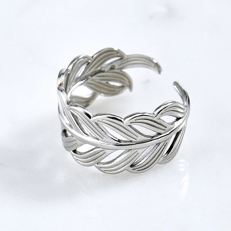Feather Shaped Stainless Steel Rings For Women