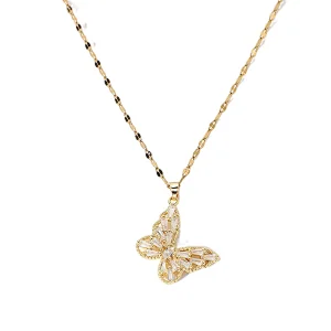 Butterfly Zirconia Pendant Stainless Steel Women Necklace