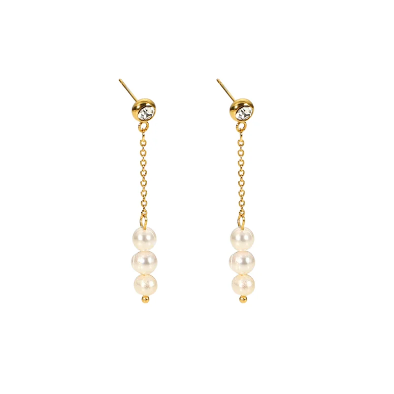 Gold Plated Earrings With Fresh Water Pearl Pendant