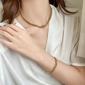 Stainless Steel Simple 18K Gold Plated Chain Bracelet