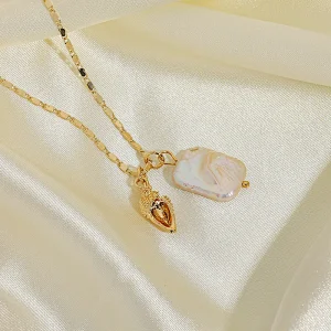 Stainless Steel Pendant with Chain Rectangular Pearl Necklace