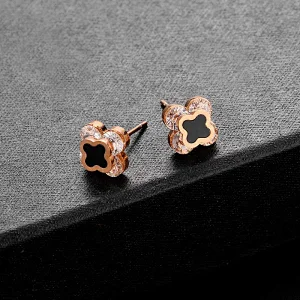 Rose Gold Four-Leaf Clover Stainless Steel Stud Earrings