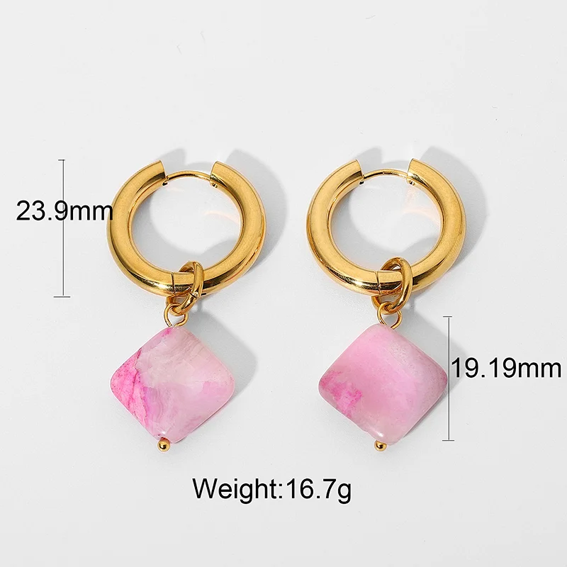 Pink Steel Natural Stone Drop Earrings for Women