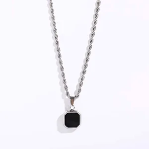 18K Gold Plated Steel Cat Eye Stone Twist Chain Necklace