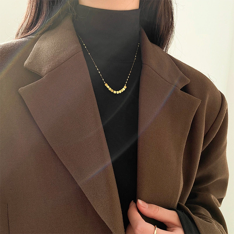 Stainless Steel Small Cubic Beads Exquisite Chain Necklace