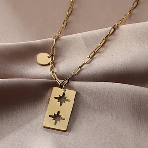 Trend Double Hollow Star Pendant Necklace Customize