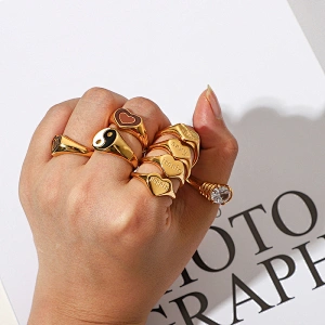 Couple Ring 18K Gold Plated Ring Letter Engraved Ring Set