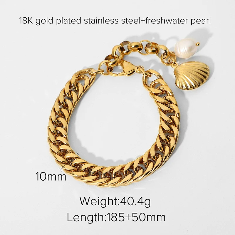 Gold Plated Steel Charm Bracelet Freshwater Pearl Bracelet