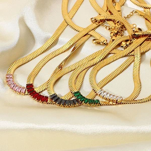 Stainless Steel Multicolor Rectangular Zircon Women Necklace