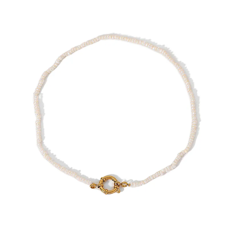 Special Lock Pendant Fresh Water Pearl 18K Gold Steel Necklace