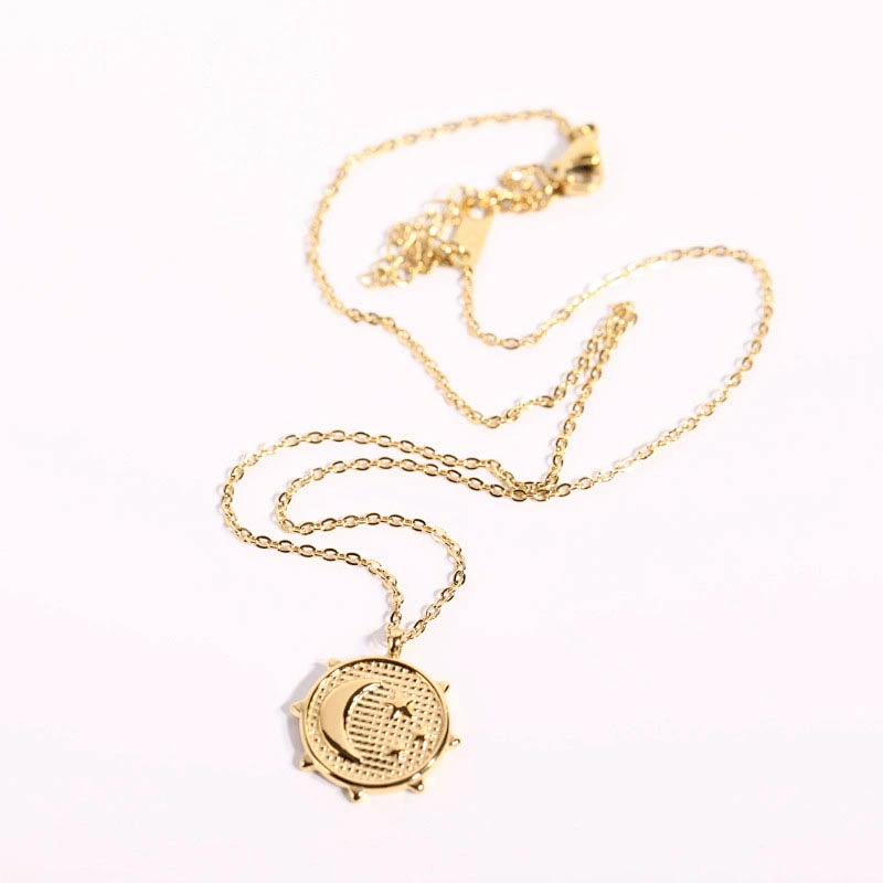 Moon Star Pendant Stainless Steel Chain Necklace