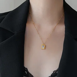 Stainless Steel Emerald Cut Cz Diamond Necklace Custom