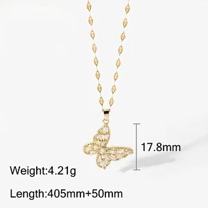 Butterfly Zirconia Pendant Stainless Steel Women Necklace