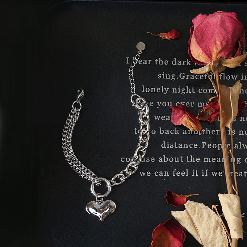 Heart Charm Thick Chain Bracelet Customize