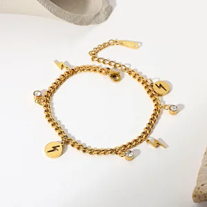 Pvd Gold Plating Lightning Pendant Steel Curb Chain Bracelet
