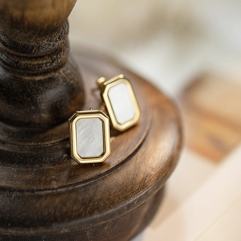 18K Gold Plating Rectangle Shell Stud Earrings Wholesale