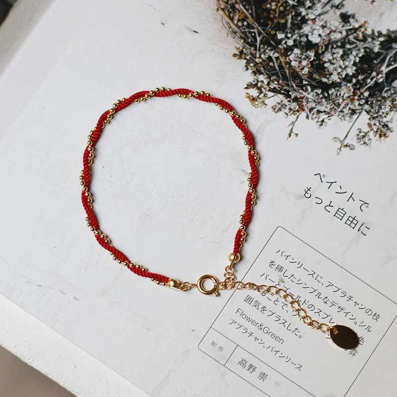 Red Thread Twisted With Ball Chain Bracelet Wholesale