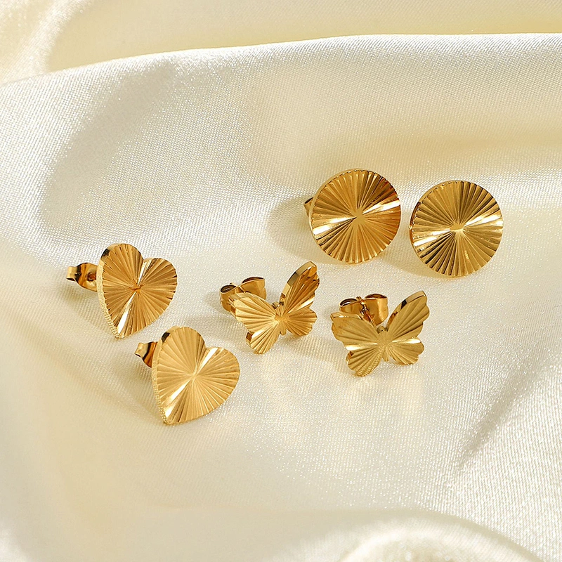 18K Gold Plated Titanium Steel Butterfly Heart Stud Earrings
