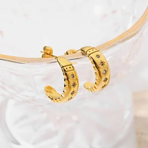 Women Eight Awn Star Crystal Steel Post Earrings Customize