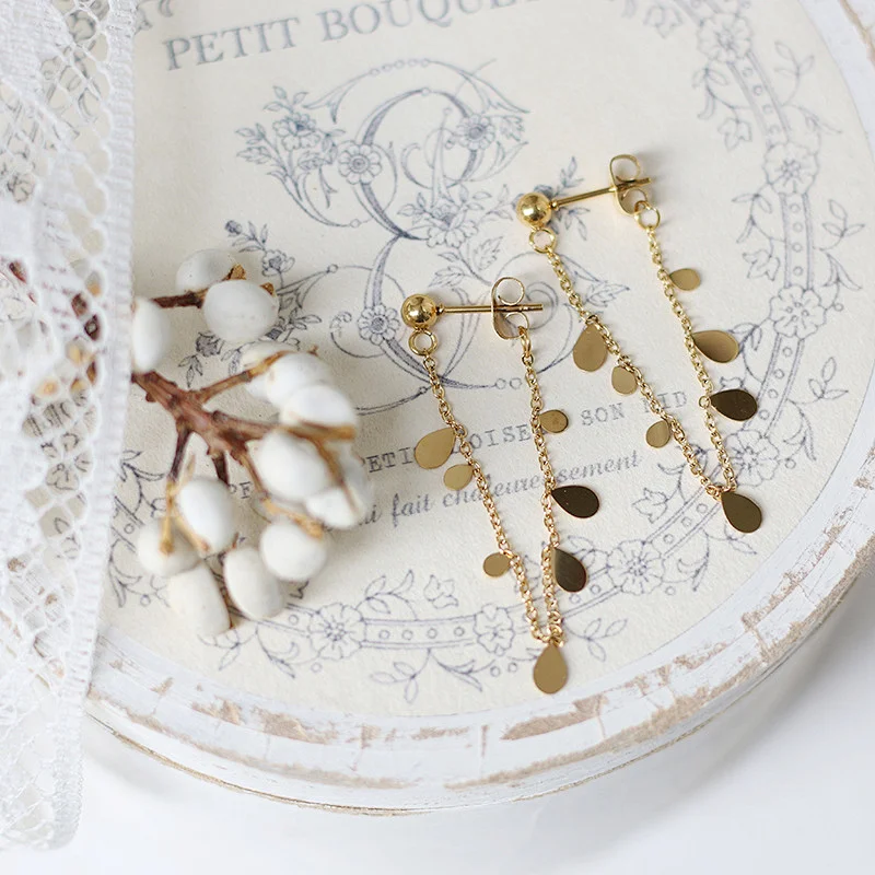 Long Tassel Chain Earrings Teardrop Stud Earrings