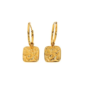 18K Gold Plated Earrings Rectangular Embossed Drop Earrings