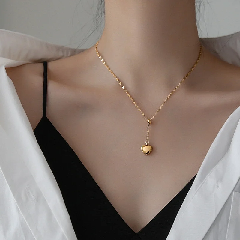 Stainless Steel Cute Heart Chain Drop Necklace