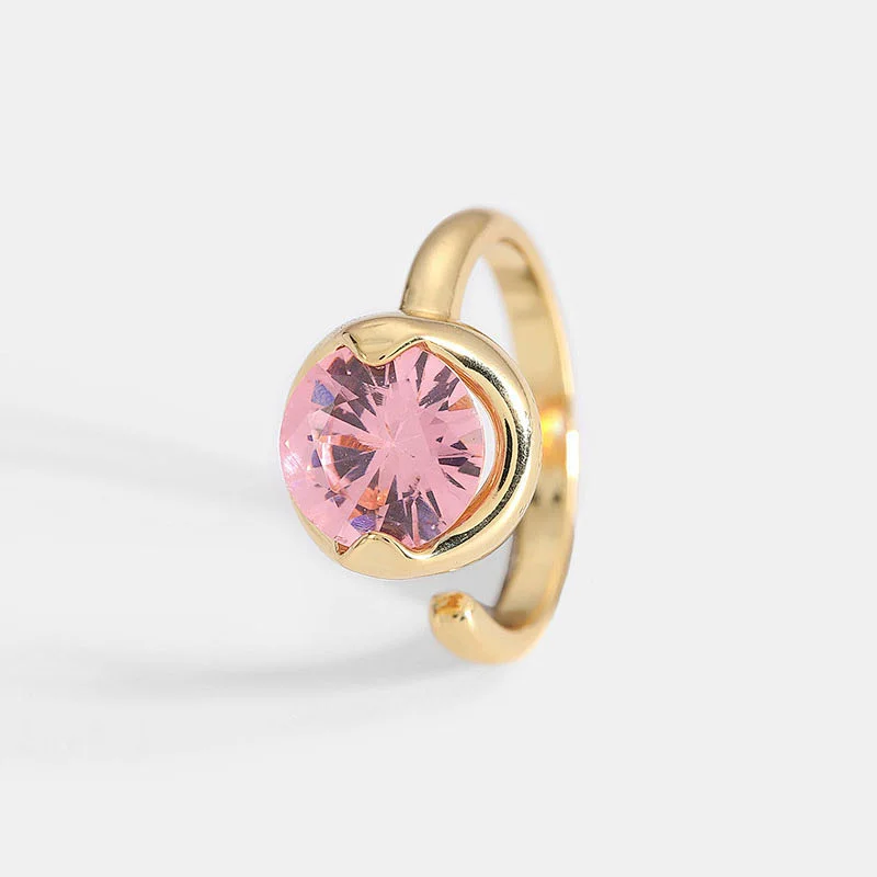 Small Charm Brass Jewelry Open Ring Pink Zircon Ring Women