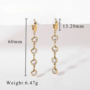 Gold Plated Steel Round Zircon Tassel Pendant Earrings