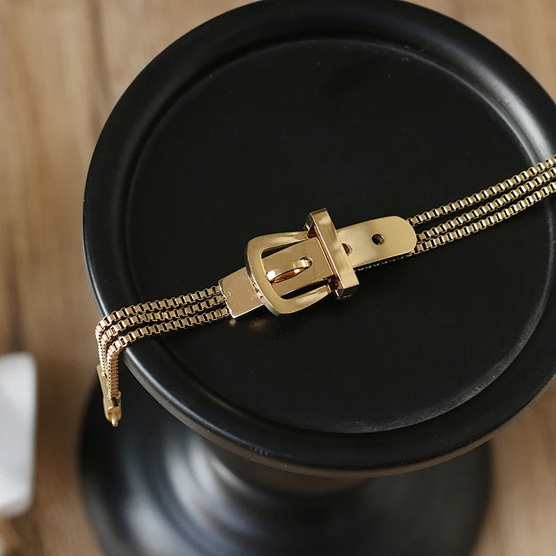 Hip Hop Style Belt Buckle Three Layer Chain Bracelet
