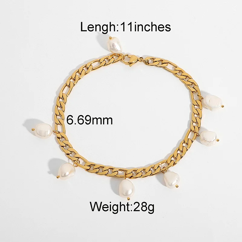 Stainless Steel Anklet Figaro Pearl Pendant Anklet Women