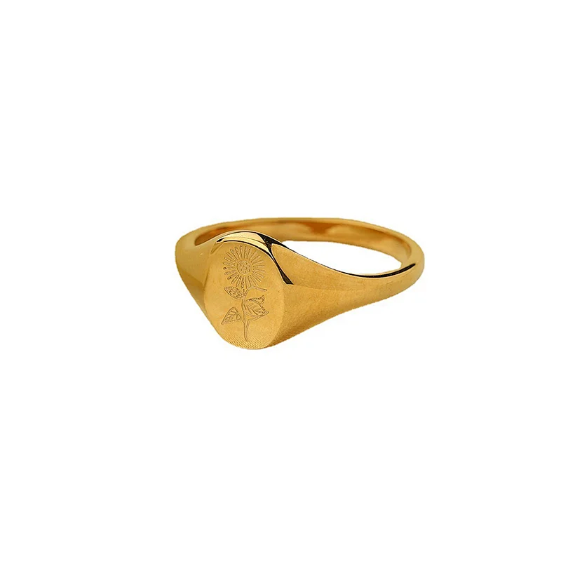 Fashion Simple 18K Gold Plated Metal Flower Engraving Ring