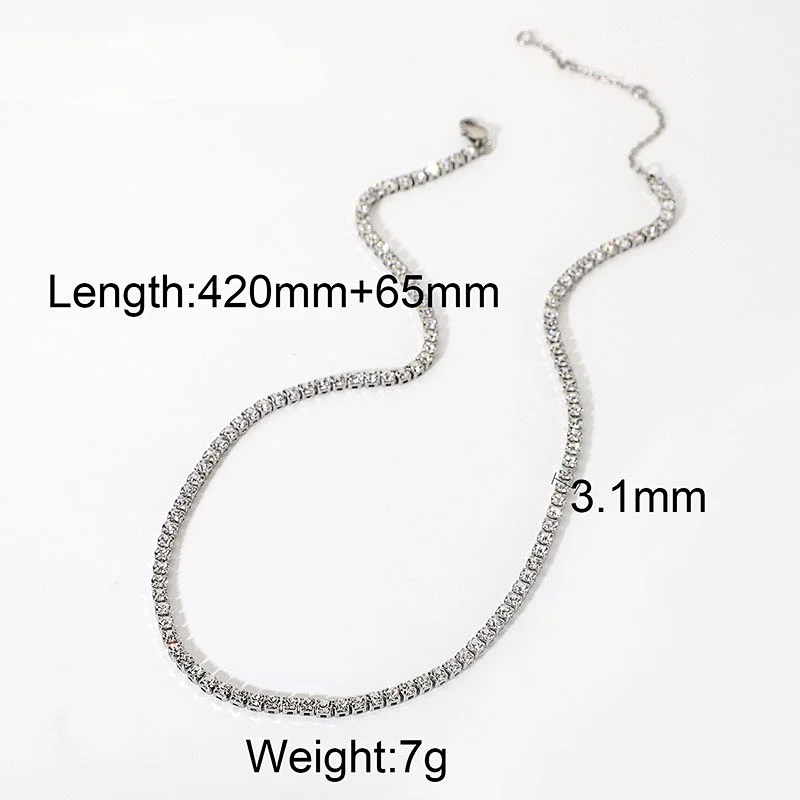 Rhodium Plated Zircon Steel Chain Necklace For Ladies