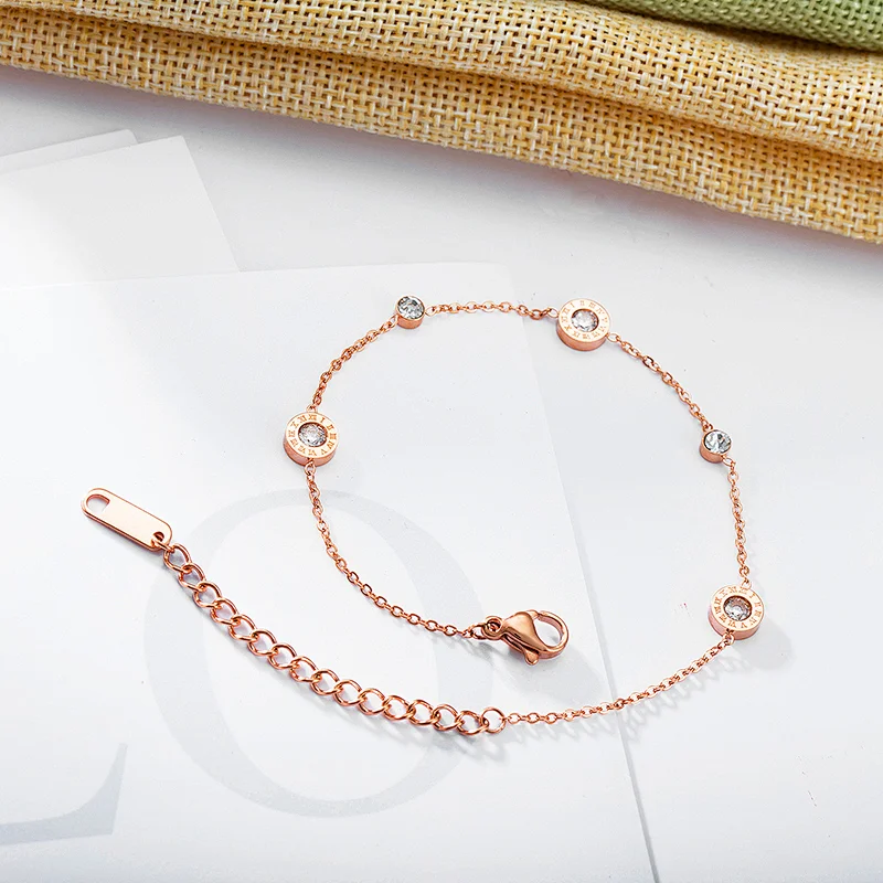 Stainless Steel Rose Gold Roman Numerals Ladies Bracelet