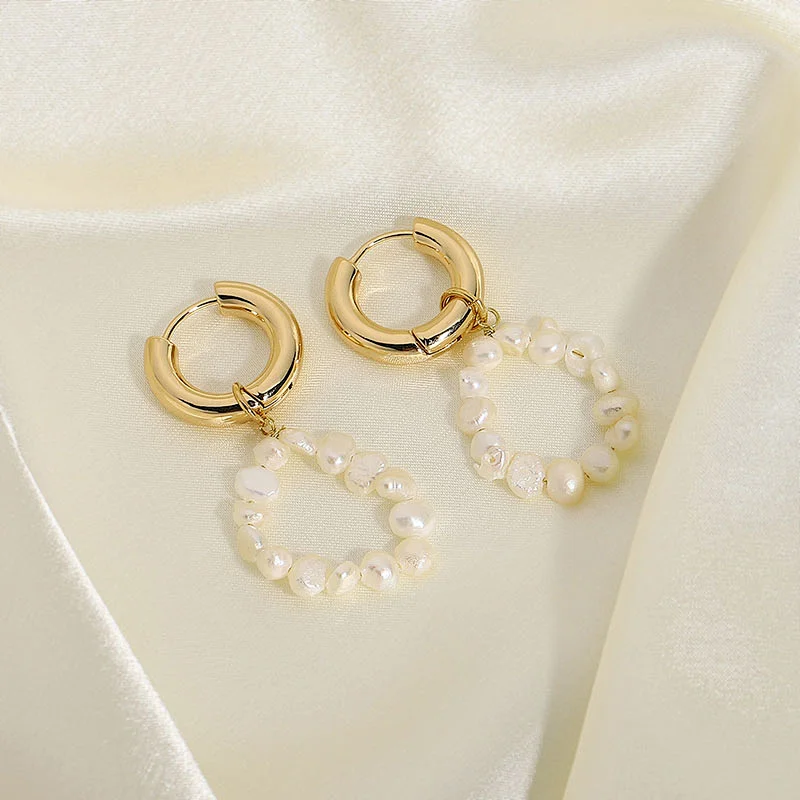 Fresh Water Pearl Drop Hoop Earrings Wholesale