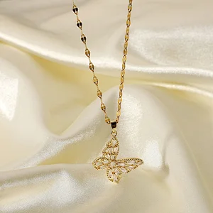 Butterfly Zirconia Pendant Stainless Steel Women Necklace