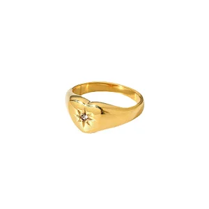 Fashion Stainless Steel Heart Ring Titanium Steel Zircon Ring