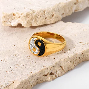 18K Gold Plated Diamond Black and White Ring Jewelry Women