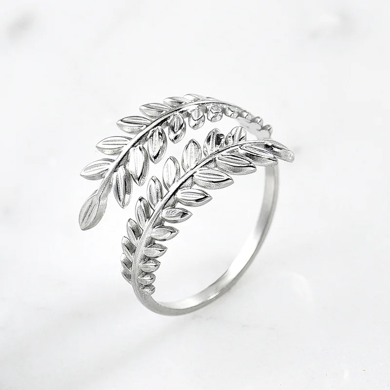 Adjustable Stainless Steel Olive Leaf Rings For Women