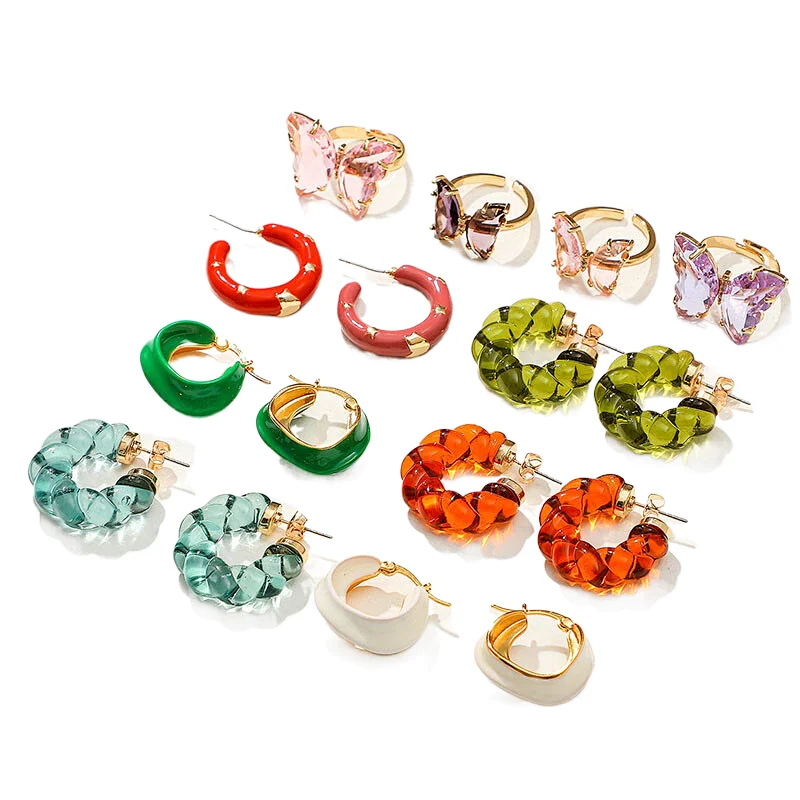 Solid Color Clear Resin C-Shaped Twist Earrings For Women