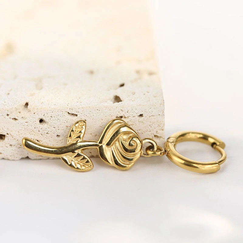 Fashion Gold Rose Flower Drop Earrings Small Hoop Earrings
