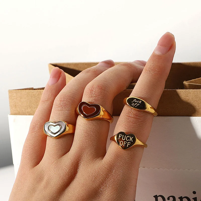 Fashion Cute Steel Metal Heart Ring Titanium Steel Ring