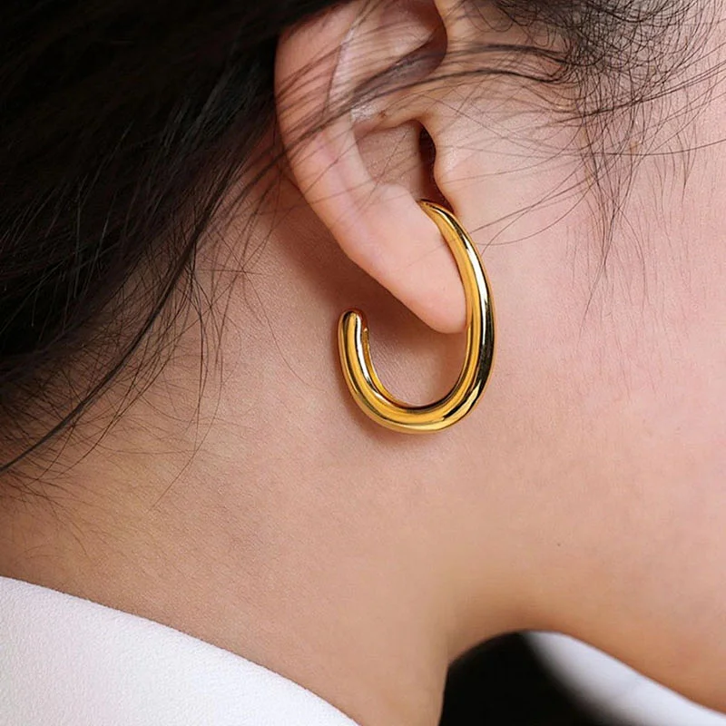 18K Gold Plated Basic Simple Steel Post Hoop Earrings