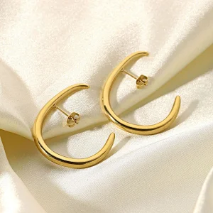18K Gold Plated Basic Simple Steel Post Hoop Earrings