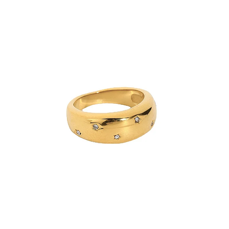 Titanium Steel Ring 18K Gold Plated Steel Women's Zircon Ring