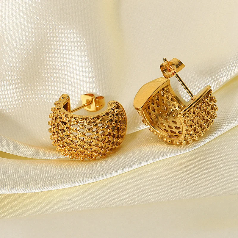 Retro Stainless Steel C Shape Earrings Hollow Earrings Women